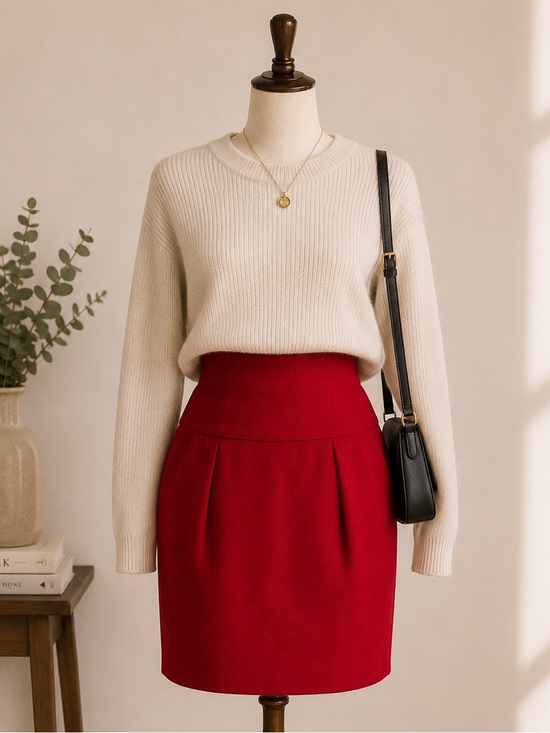 ALFRED SUNG Dresses & Skirts - Vintage Alfred Sung 100% Virgin Wool Red Pencil Skirt Made in Canada 90s, size S